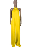 Yellow Fashion Sleeveless Backless Casual Wide Leg Jumpsuits MMS8044-1