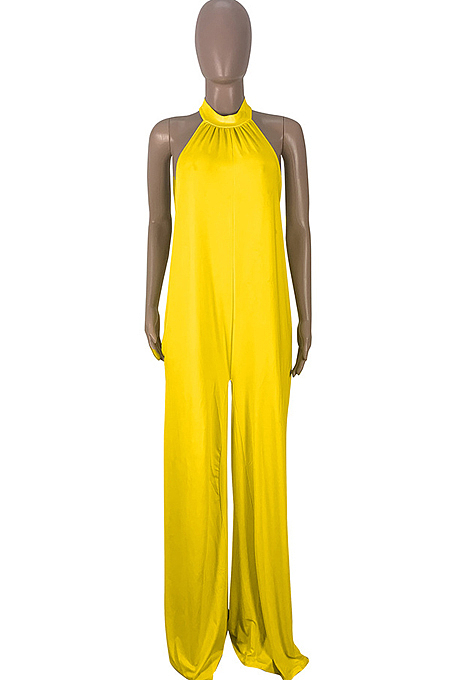 Yellow Fashion Sleeveless Backless Casual Wide Leg Jumpsuits MMS8044-1