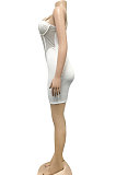 White Sexy Condole Belt Chest Wrap Net Yarn Hot Drilling Pure Color Mini Dress XZ5132-1