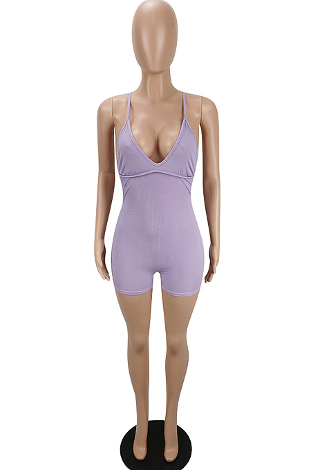 Purple Summer Sexy Sling Pit Bar Romper Shorts MLL172-5