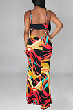 Red Sexy Tie Dye Print Sling Verst Long Dress OEP6296-2