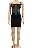 Black Sexy Condole Belt Chest Wrap Net Yarn Hot Drilling Pure Color Mini Dress XZ5132-2