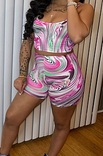 Rose Red Fashion Sexy Print Sling Vest Shorts Two Piece SM9189-1