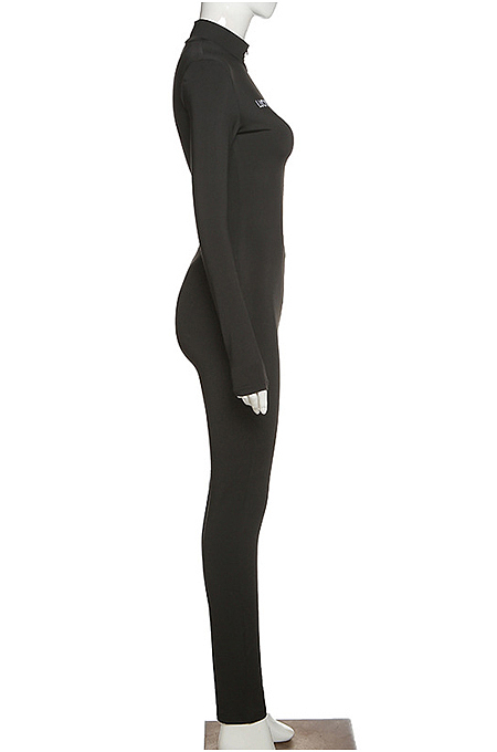 Black Embroidered Slim-Fit Carry Buttock Sports Jumpsuits SX0004-3