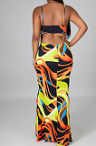 Yellow Sexy Tie Dye Print Sling Verst Long Dress OEP6296-1