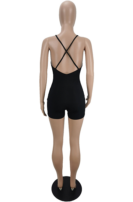Black Summer Sexy Sling Pit Bar Romper Shorts MLL172-3