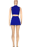 Royal Blue Casual Dew Waist Round Neck Vest Shorts Two Piece SM9188-1