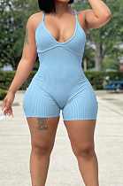 Blue Summer Sexy Sling Pit Bar Romper Shorts MLL172-4