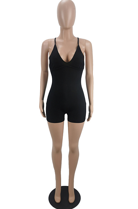 Black Summer Sexy Sling Pit Bar Romper Shorts MLL172-3