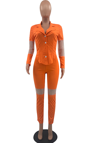 Orange Fashion Business Suit Spliced Organza Two Piece OEP6292-1