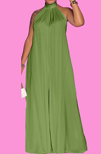 Army Green Fashion Sleeveless Backless Casual Wide Leg Jumpsuits MMS8044-5