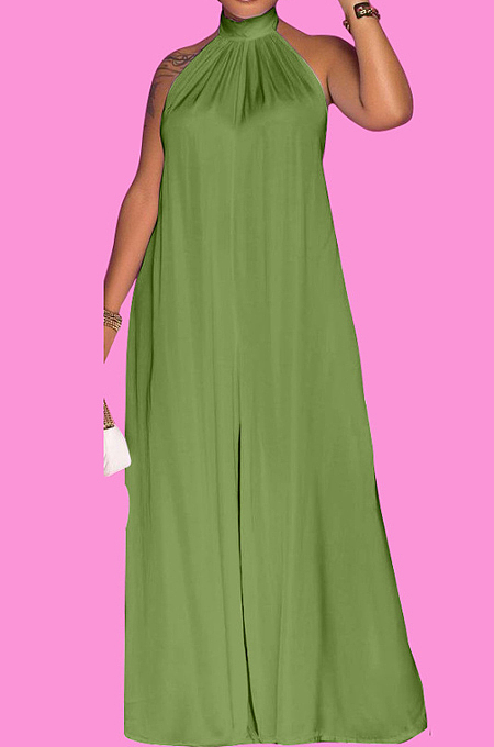 Army Green Fashion Sleeveless Backless Casual Wide Leg Jumpsuits MMS8044-5