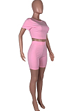 Pink Casual Short Sleeve Shorts Sports Two Piece MMS8041-1