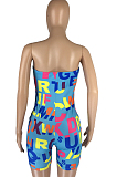 Light Blue Fshion Sexy Letter Print Elastic Tube Jumpsuits LMM8258-5