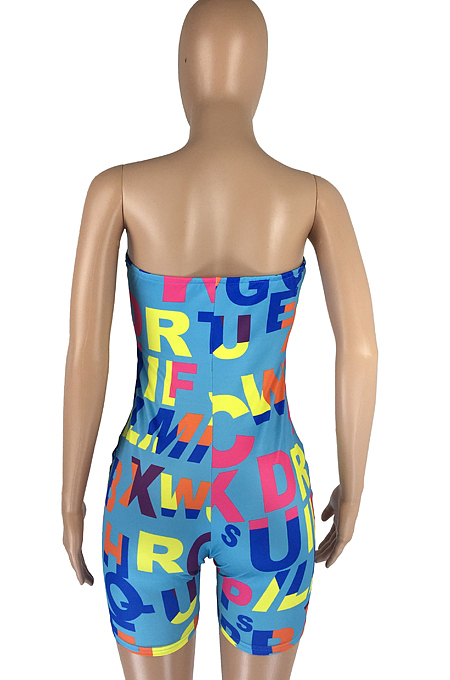Light Blue Fshion Sexy Letter Print Elastic Tube Jumpsuits LMM8258-5