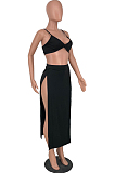 Black Sexy Cute Sling Vest Open Fork Long Skirts Two Piece HY5232-1