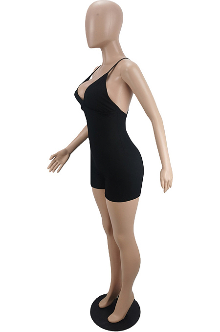 Black Summer Sexy Sling Pit Bar Romper Shorts MLL172-3