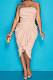 Pink Women Boob Tube Top Sexy Off Shoulder Collect Waist Cultivate One's Morality Shirred Detail Pure Color Midi Dress DY6984-1