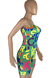 Green Fshion Sexy Letter Print Elastic Tube Jumpsuits LMM8258-3