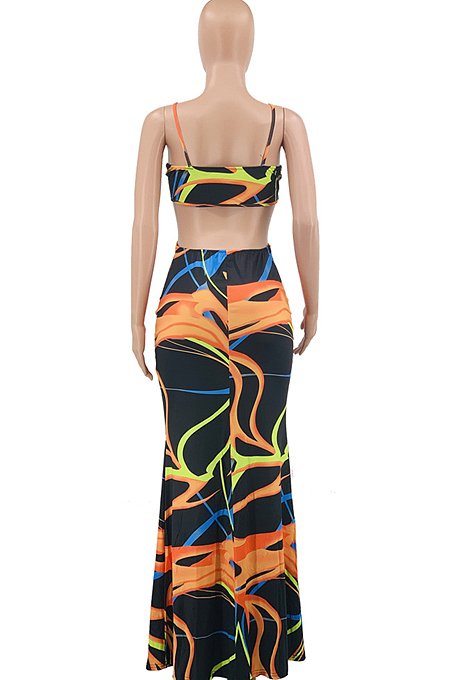 Yellow Sexy Tie Dye Print Sling Verst Long Dress OEP6296-1