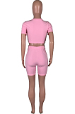 Pink Casual Short Sleeve Shorts Sports Two Piece MMS8041-1