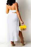 White Bandage Hang Buckle Halter Neck Long Dress YBS86712-1