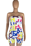 White Fshion Sexy Letter Print Elastic Tube Jumpsuits LMM8258-1