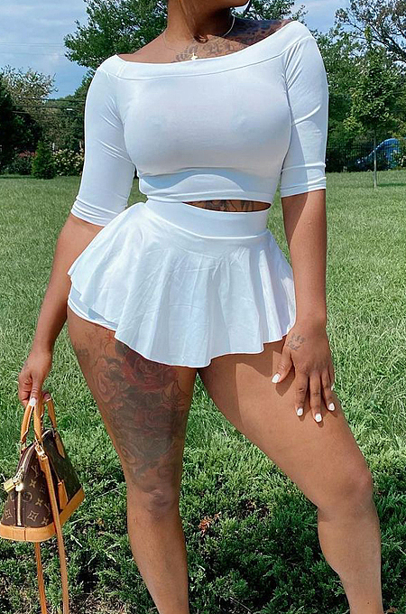 White A Word Shoulder Half Sleeve Pure Color They Sound Sets KY3083-1