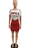 Red Euramerican Letter Print Plaid Sets MLL168-1