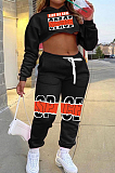 Casual Hoodie Print Long Sleeve Top Pants Two Piece LYL831