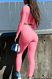 Pink Casual Pure Color Zipper Long Sleeve Tight Pants Sports Sets X9311-2