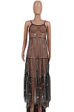 Condole Belt Sequins Net Yarn Simple Giant Swing Long Dress ED8503