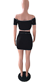 Black Euramerican Pure Color Irregularity Drawsting Two Piece JLX5802-2