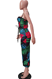 Red Green Print Casaul High Waist Bind Sexy Sling Dress TRS1162-1
