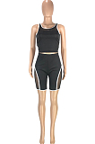 Black Fashion Casual Net Yarn Splied Brace Perspective Vest Shorts Two Piece SM9190-3