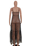 Condole Belt Sequins Net Yarn Simple Giant Swing Long Dress ED8503