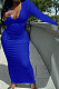 Blue Women Deep V Neck Tight Sexy Long Sleeve Long Dress Q910-9