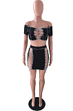 Black Euramerican Pure Color Irregularity Drawsting Two Piece JLX5802-2