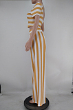 Orange Euramerican Fashion Midriff Stripe Wide Legged Pants Two Piece X9310-1