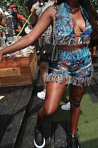Peacock Blue Printing Tassel Vest Sleeveless Sexy Navel Exposure Tops Shorts Sets MLM9073-2