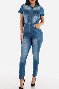Dark Blue Fashion Slim Fit Collect Waist Jeans Jumpsuits JLX6056-1