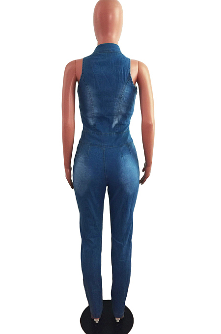 Light Blue Jeans Slim Fit Hole Hollow Out Jumpsuits JLX6898
