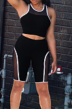 Black Fashion Casual Net Yarn Splied Brace Perspective Vest Shorts Two Piece SM9190-3