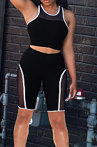 Black Fashion Casual Net Yarn Splied Brace Perspective Vest Shorts Two Piece SM9190-3