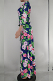 Navy Blue Euramerican Fashion Print V Neck Simple Giant Swing Long Dress X9316-1