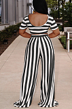 Black Euramerican Fashion Midriff Stripe Wide Legged Pants Two Piece X9310-2