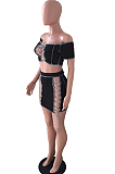Black Euramerican Pure Color Irregularity Drawsting Two Piece JLX5802-2