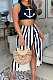 Blue Stripe Women Printing Vest Skirts Sets SRX6321-2