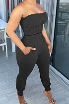 Black Fashion Sexy Pure Color Boot Tube Top Long Pants Two Piece TRS1163-2