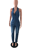 Blue Euramerican Jeans Slim Fit Halter Neck Jumpsuits JLX6059